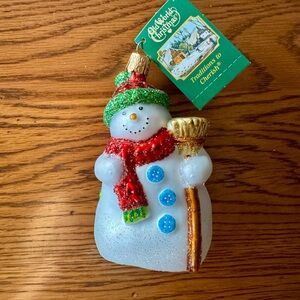 Old World Christmas Snowman with Broom Glass Ornament – Hand-Painted Blown Glass